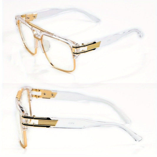 Sunglasses for Men - Hip Hop Glasses Clear Lens Vintage Gold Metal Frame Fashion Eyewear for - main product view
