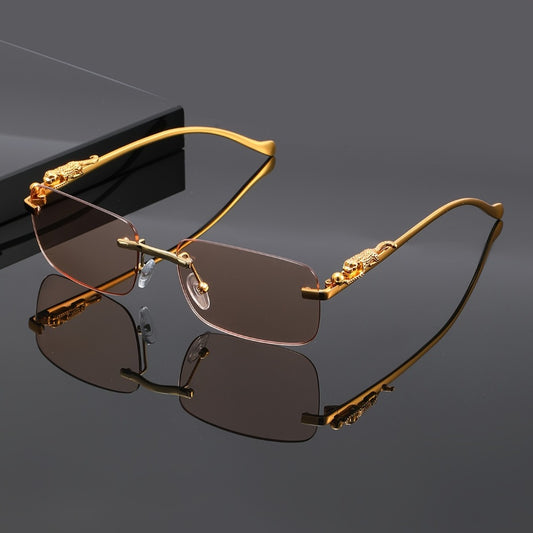 Sunglasses for Men - Leopard Print Frameless Square Gold Frame - Fashion Eyewear Unisex Women - main product view