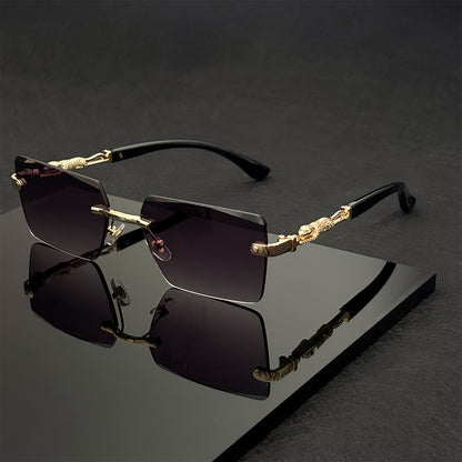 Sunglasses for Men - Luxury Frameless Gold Frame Leopard Arms UV400 Narrow Rectangular Lens - product detail view 24