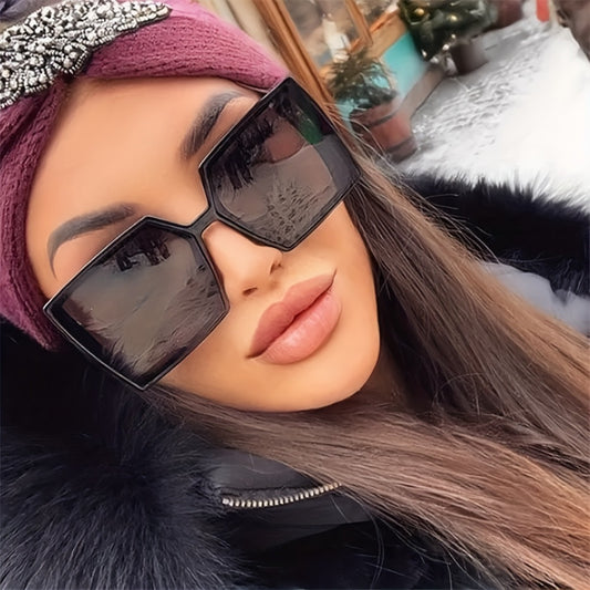 Sunglasses for Women - Oversized for Fashion Luxury Thick Frame Big Lens Shades Black Gray - main product view