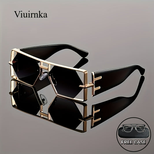 Sunglasses for Men - Oversized Square UV400 Hollow Metal Frame - PC Lens Trendy Exaggerated - main product view