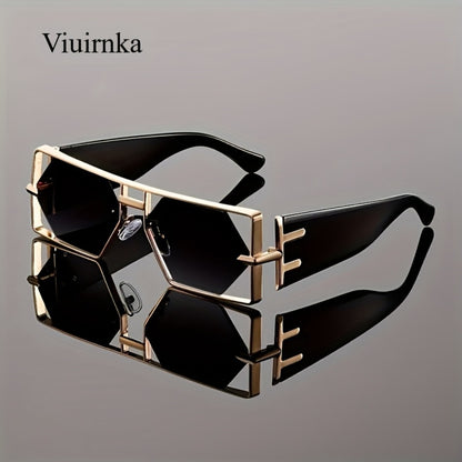 Sunglasses for Men - Oversized Square UV400 Hollow Metal Frame - PC Lens Trendy Exaggerated - product detail view 4