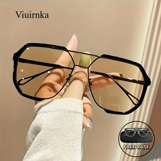 Sunglasses for Men - Oversized for Women Vintage Double Bridge Semi-Rimless UV Protection AC - main product view