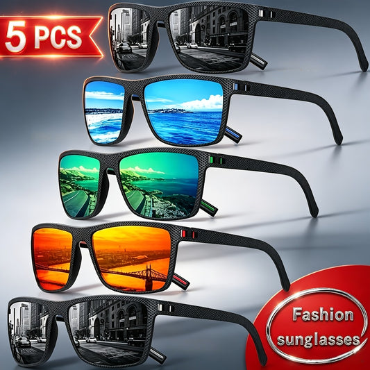 Sunglasses for Men - Polarized 5 Pack - Square Frame TAC Color Coated Lenses Anti-Glare UV - main product view
