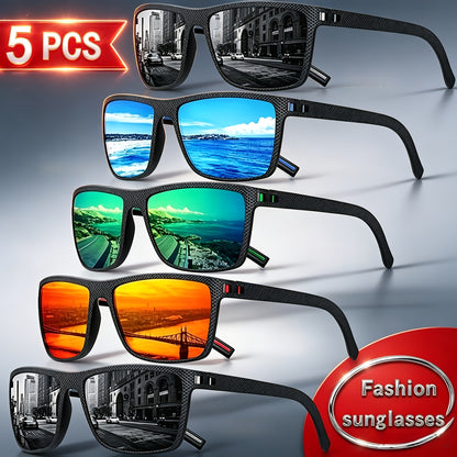 Sunglasses for Men - Polarized 5 Pack - Square Frame TAC Color Coated Lenses Anti-Glare UV - product detail view 12