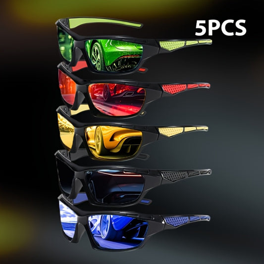 Sunglasses for Men - Polarized 5 Pack Wrap Around Rectangular Sport Cycling Driving UV - main product view