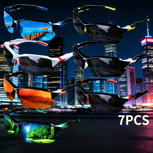 Sunglasses for Men - Polarized 7 Pairs Bulk Set UV400 Square Frame Sports Eyewear for Women - main product view