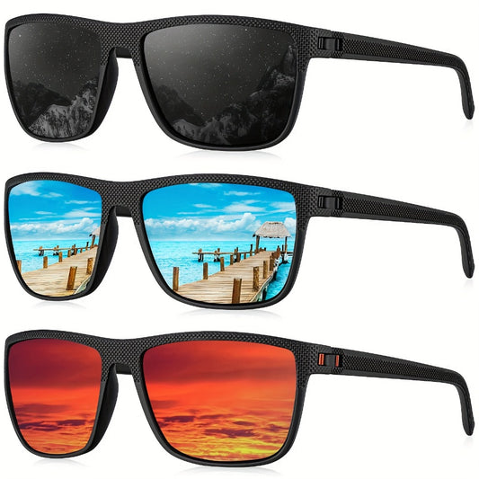 Sunglasses for Men - Polarized Rectangle - Lightweight Classic Frame Anti-Glare UV Protection - main product view