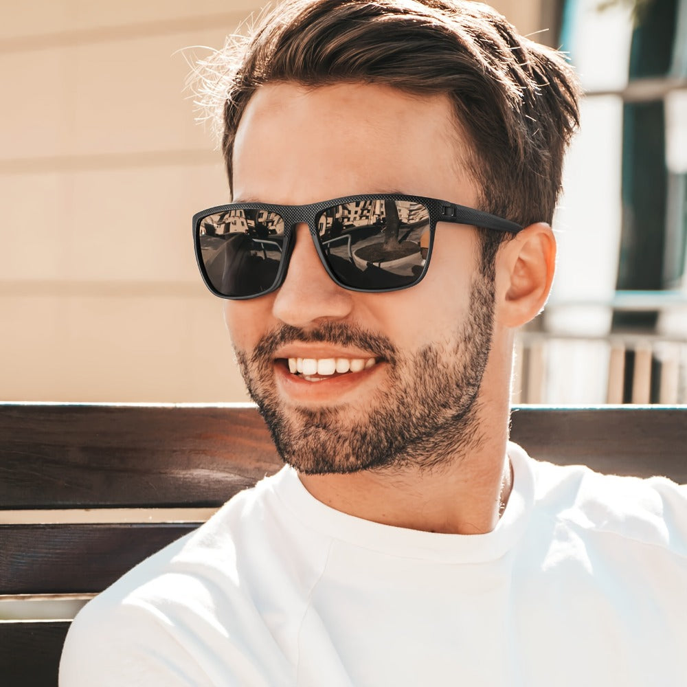 Sunglasses for Men - Polarized Rectangle - Lightweight Classic Frame Anti-Glare UV Protection - product detail view 2