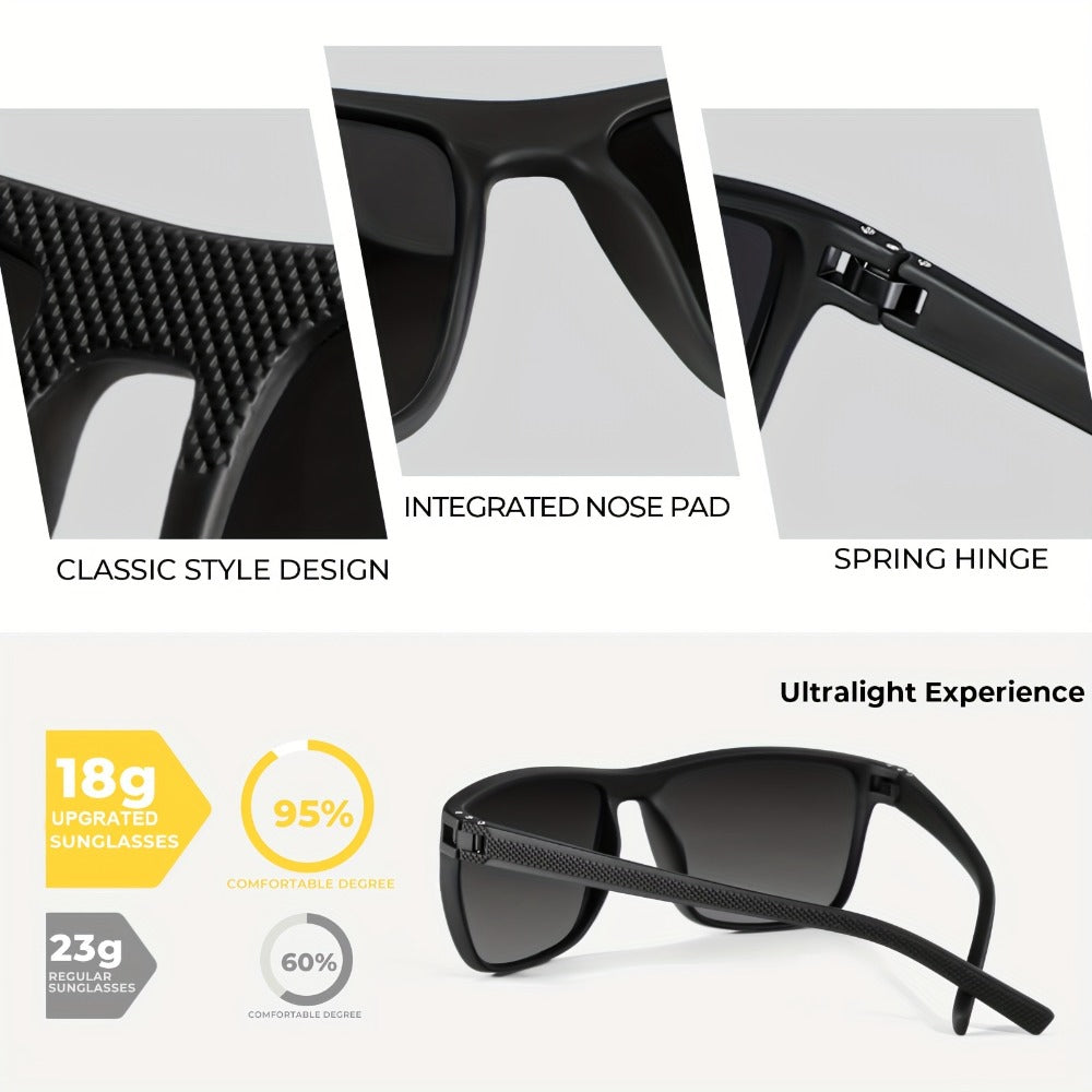 Sunglasses for Men - Polarized Rectangle - Lightweight Classic Frame Anti-Glare UV Protection - product detail view 5