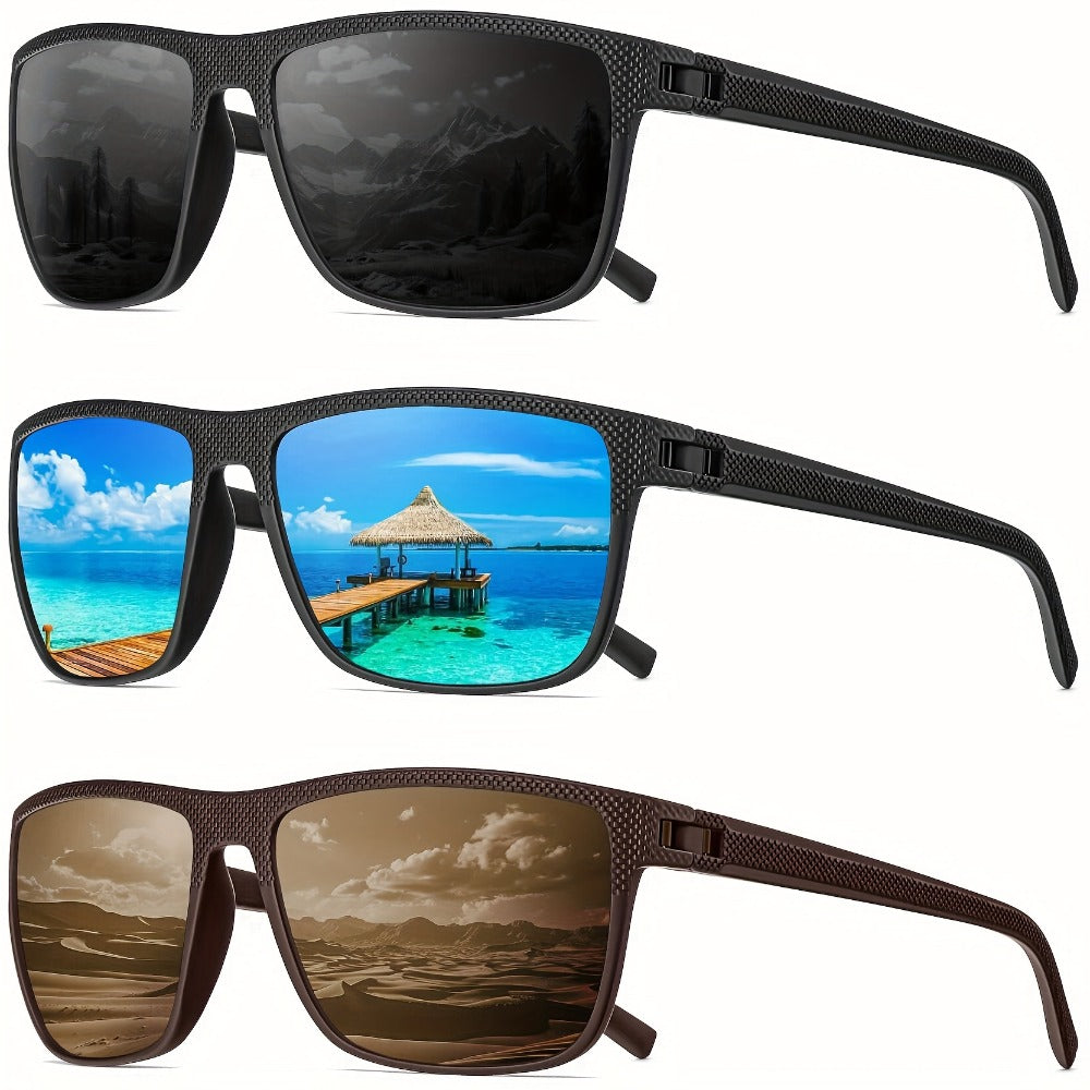 Sunglasses for Men - Polarized Rectangle - Lightweight Classic Frame Anti-Glare UV Protection - product detail view 8