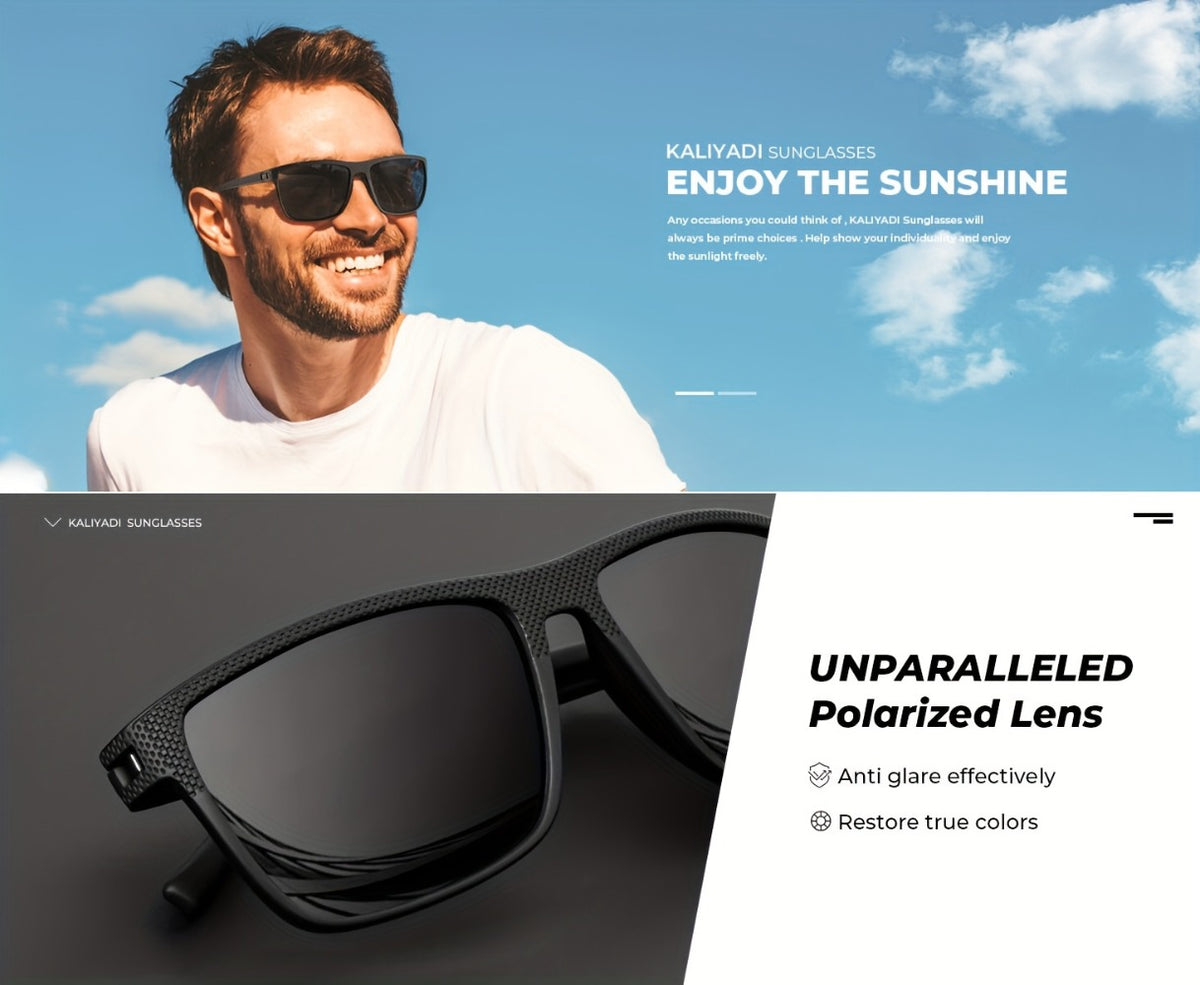 Sunglasses for Men - Polarized Rectangle - Lightweight Classic Frame Anti-Glare UV Protection - product detail view 10
