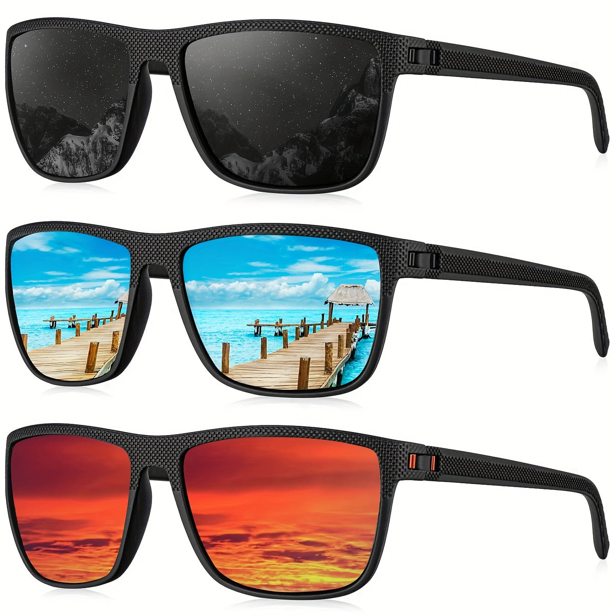 Sunglasses for Men - Polarized Rectangle - Lightweight Classic Frame Anti-Glare UV Protection - product detail view 14