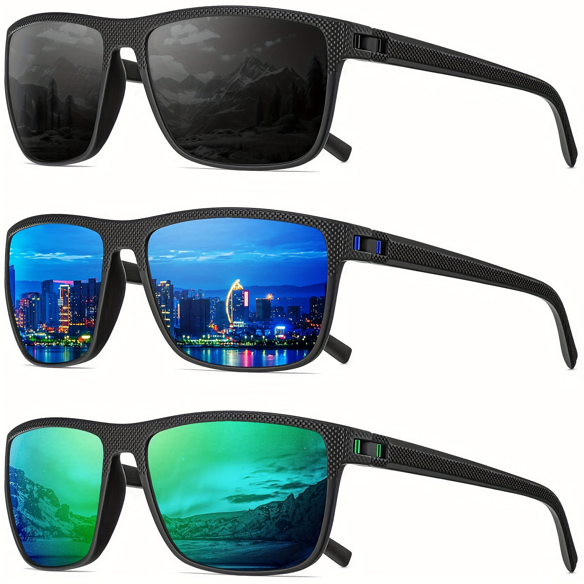 Sunglasses for Men - Polarized Rectangle - Lightweight Classic Frame Anti-Glare UV Protection - product detail view 15