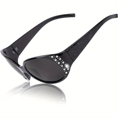 Sunglasses for Women - Polarized for Rhinestone Wrap Around Oversized Shield Lens UV400 - product detail view 18