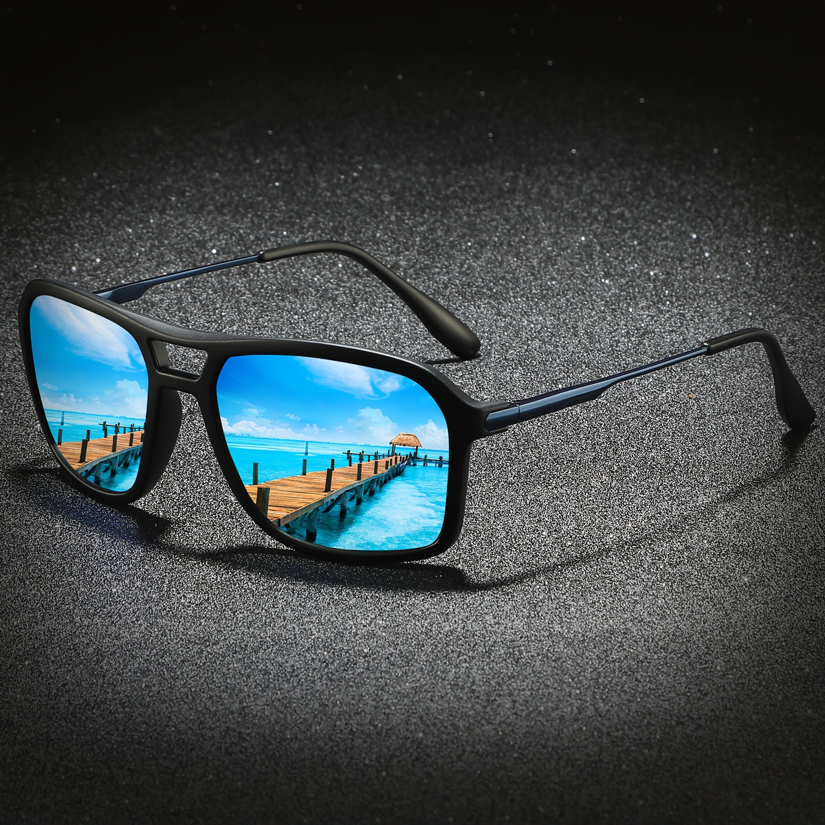 Sunglasses for Men - Polarized for & Women UV400 Square Frame, Flexible Spring Temples - product detail view 9
