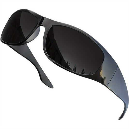 Sunglasses for Men - Polarized Wrap Around Super Dark Lens Lightweight Glossy Matte Frame Black - main product view