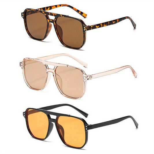 Sunglasses for Women - Rectangular for 3 Pack Leopard Print Dual Bridge Reflective Mirror Lens - main product view