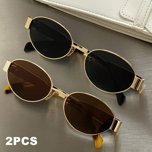 Sunglasses for Men - Retro Oval 2 Pack Metal Frame Vintage Fashion Eyewear Unisex Women Travel - main product view
