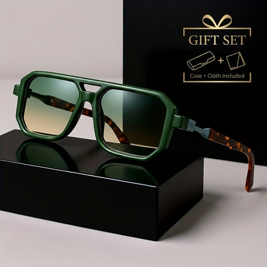 Sunglasses for Men - Retro Square UV400 Oversized Frame - Tortoiseshell Arms Unisex Fashion - main product view