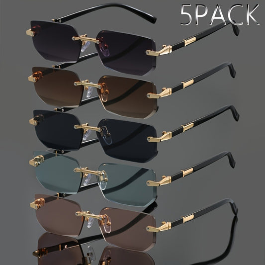 Sunglasses for Men - Rimless 5-Pack Women Frameless Metal Fashion Eyewear in Grey, Brown - main product view
