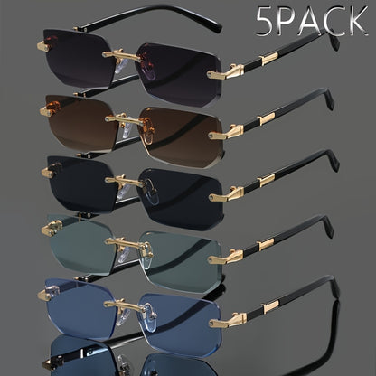 Sunglasses for Men - Rimless 5-Pack Women Frameless Metal Fashion Eyewear in Grey, Brown - product detail view 6
