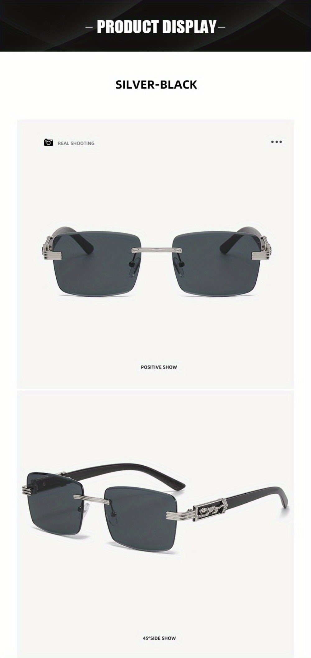Sunglasses for Men - Rimless Rectangle Glasses for Women , Vintage Leopard Temple Design - product detail view 14