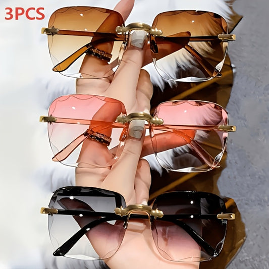 Sunglasses for Women - Rimless Square for 3 Pack - Trendy Frameless Tinted Glass Lenses - main product view
