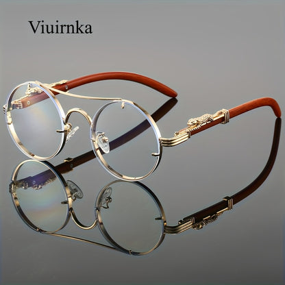 Sunglasses for Men - Round Metal Frame Double Bridge Gradient Lenses Leopard Hinge Luxury - product detail view 4