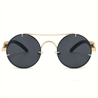 Sunglasses for Men - Round Metal Frame Double Bridge Gradient Lenses Leopard Hinge Luxury - product detail view 12