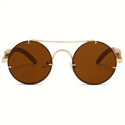 Sunglasses for Men - Round Metal Frame Double Bridge Gradient Lenses Leopard Hinge Luxury - product detail view 17
