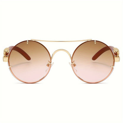 Sunglasses for Men - Round Metal Frame Double Bridge Gradient Lenses Leopard Hinge Luxury - product detail view 18