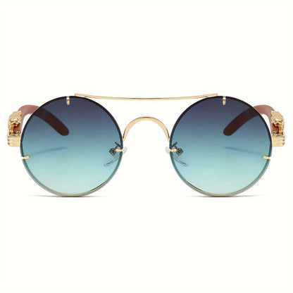 Sunglasses for Men - Round Metal Frame Double Bridge Gradient Lenses Leopard Hinge Luxury - product detail view 19