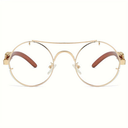 Sunglasses for Men - Round Metal Frame Double Bridge Gradient Lenses Leopard Hinge Luxury - product detail view 21