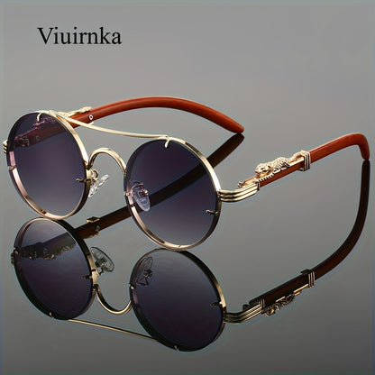 Sunglasses for Men - Round Metal Frame Double Bridge Gradient Lenses Leopard Hinge Luxury - product detail view 22