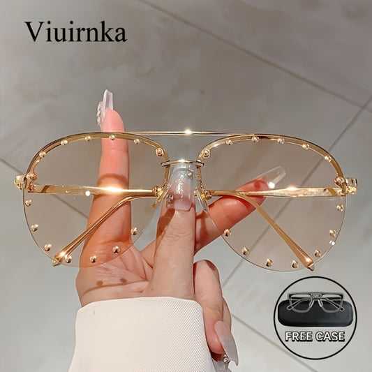 Sunglasses for Women - Semi-Rimless Glasses for Studded Detail, Classic Lightweight Fashion - main product view