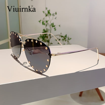 Sunglasses for Women - Semi-Rimless Glasses for Studded Detail, Classic Lightweight Fashion - product detail view 10