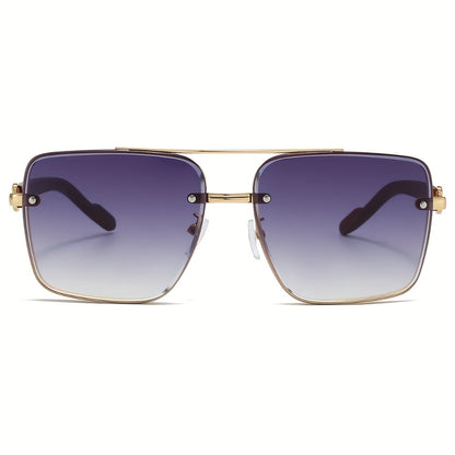 Sunglasses for Men - Square Women Double Bridge Gold Frame, Vintage Wood Grain Texture Light - product detail view 11