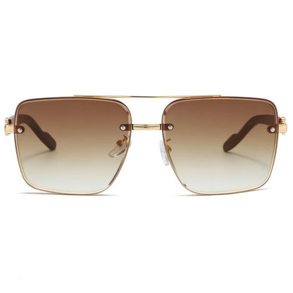 Sunglasses for Men - Square Women Double Bridge Gold Frame, Vintage Wood Grain Texture Light - product detail view 12