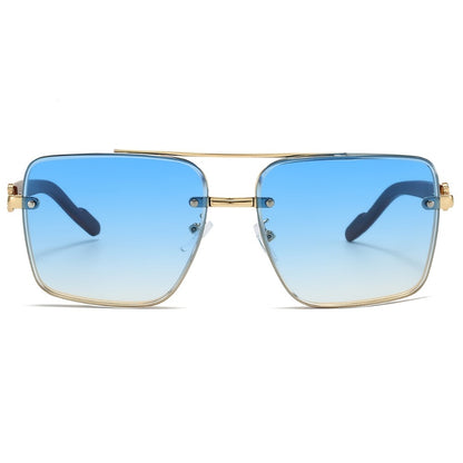 Sunglasses for Men - Square Women Double Bridge Gold Frame, Vintage Wood Grain Texture Light - product detail view 13