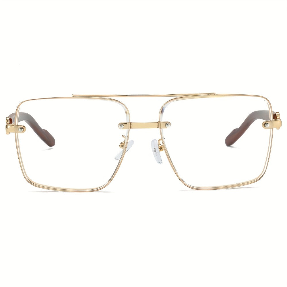 Sunglasses for Men - Square Women Double Bridge Gold Frame, Vintage Wood Grain Texture Light - product detail view 15