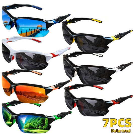 Sunglasses for Men - Square Frame Glasses 7 Pairs Set Trendy Fashion Eyewear Bulk Value Pack - main product view