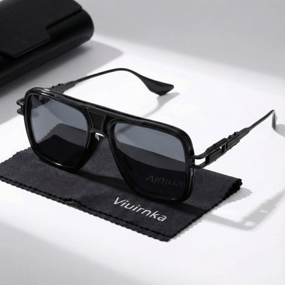 Sunglasses for Men - Square Retro Metal Frame UV400 Gradient Lenses Lightweight Unisex Eyewear - product detail view 9