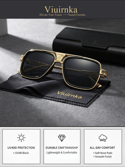 Sunglasses for Men - Square Retro Metal Frame UV400 Gradient Lenses Lightweight Unisex Eyewear - product detail view 15