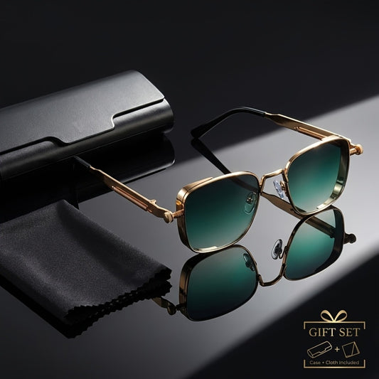 Sunglasses for Men - Steampunk Square Metal Frame - Retro Vintage UV400 Gradient Lenses for - main product view