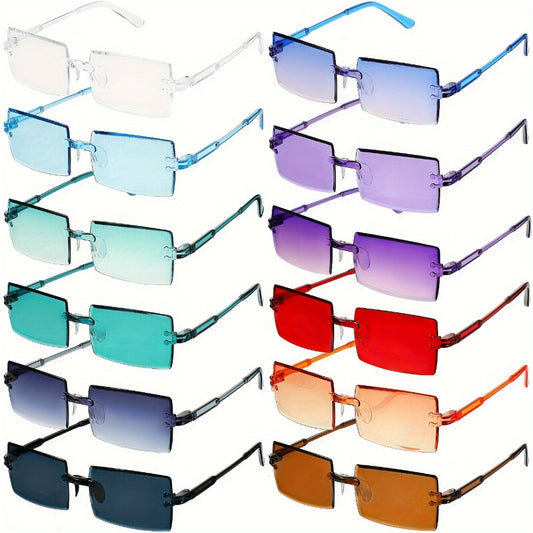 Sunglasses for Men - Y2K Glasses Bulk 12 Pairs Women Rimless Rectangle Vintage Retro Eyewear - main product view