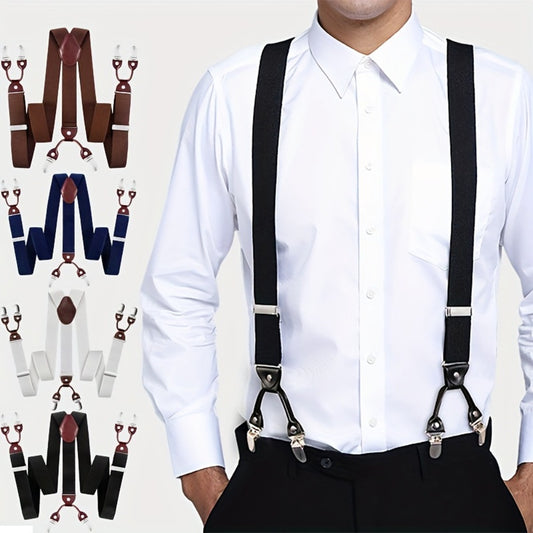 Suspenders & Braces - for Men Y-Back PU Leather Heavy Duty Elastic Brace with 6 Metal Clips - main product view