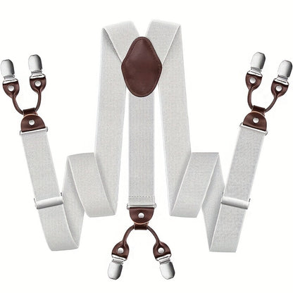 Suspenders & Braces - for Men Y-Back PU Leather Heavy Duty Elastic Brace with 6 Metal Clips - product detail view 3