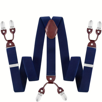 Suspenders & Braces - for Men Y-Back PU Leather Heavy Duty Elastic Brace with 6 Metal Clips - product detail view 5