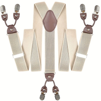 Suspenders & Braces - for Men Y-Back PU Leather Heavy Duty Elastic Brace with 6 Metal Clips - product detail view 7